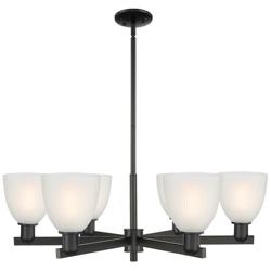 Arcadia Castile 36"W 6 Light Black Stem Hung Chandelier w/ White Shade