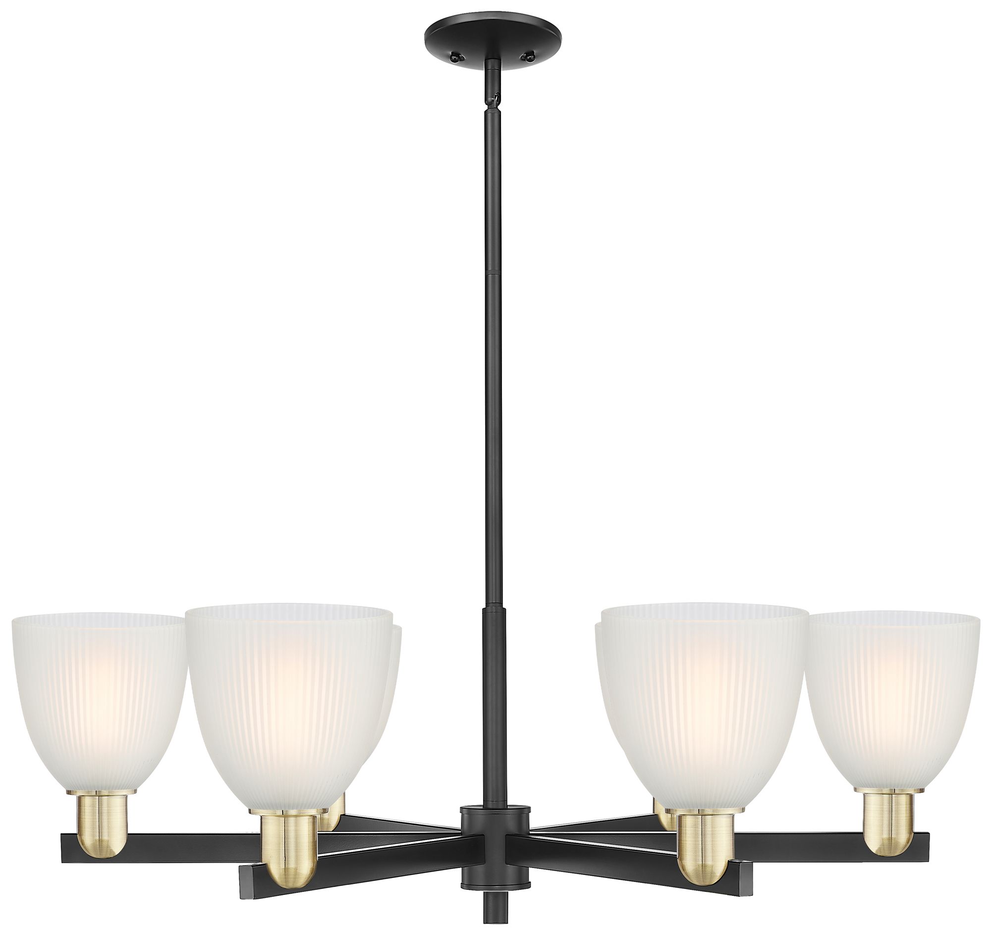 Arcadia Castile 36"W 6-Lt Black Brass Stem Chandelier w/ White Shade