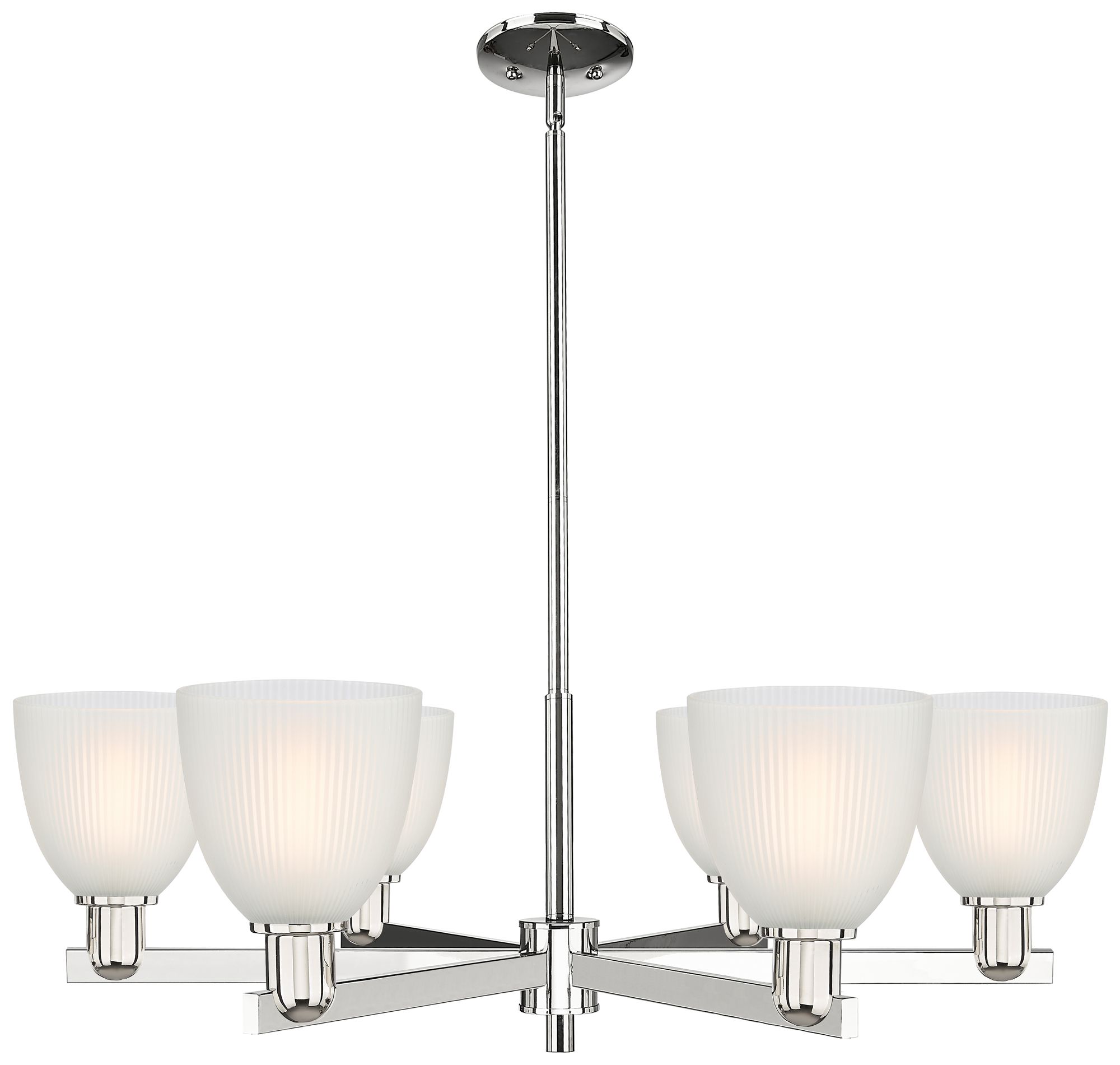 Arcadia Castile 36"W 6-Lt Polished Nickel Stem Chandelier w/ White Shade