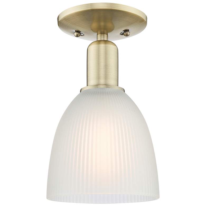 Image 1 Arcadia Castile 6"W Antique Brass Semi.Flush Mount With White Shade