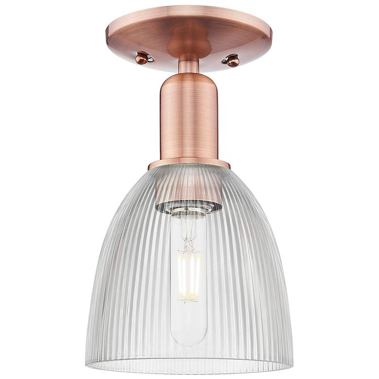 Image 1 Arcadia Castile 6"W Antique Copper Semi.Flush Mount With Clear Shade