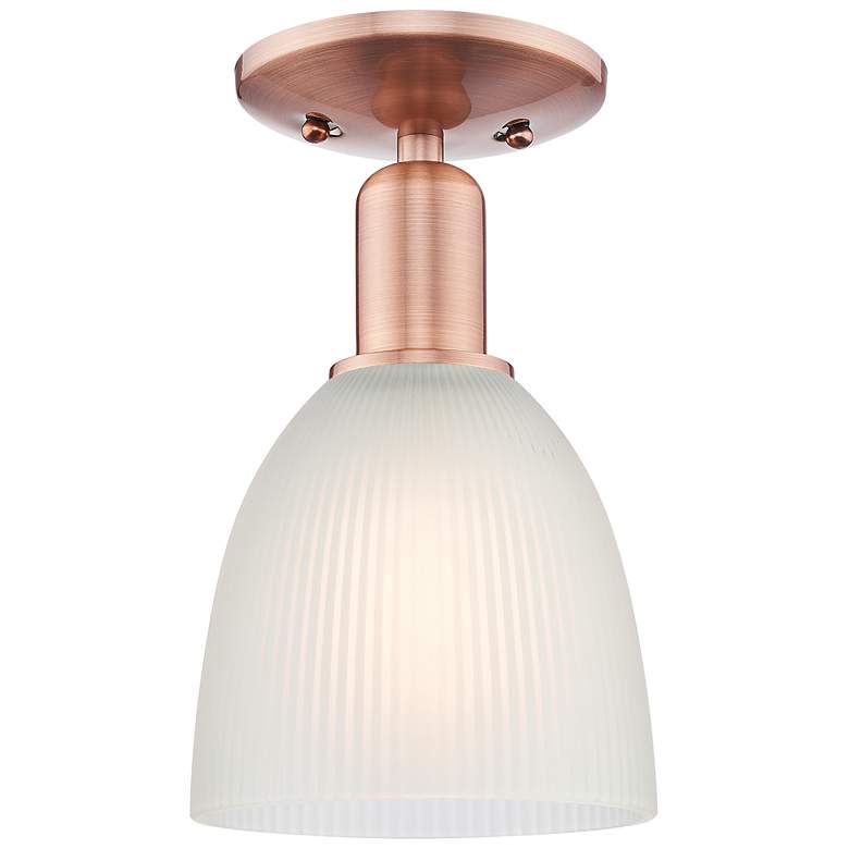 Image 1 Arcadia Castile 6"W Antique Copper Semi.Flush Mount With White Shade