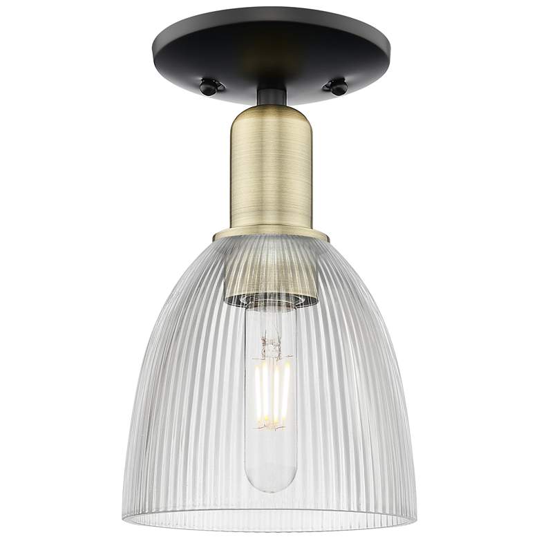 Image 1 Arcadia Castile 6"W Black And Brass Semi.Flush Mount With Clear Shade