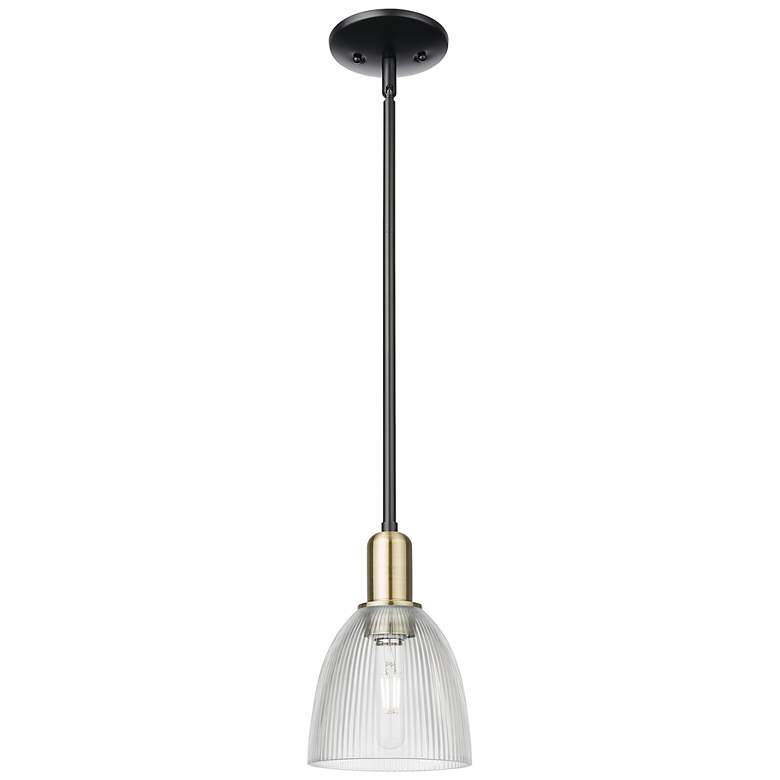 Image 1 Arcadia Castile 6"W Black Brass Stem Hung Mini Pendant w/ Clear Shade
