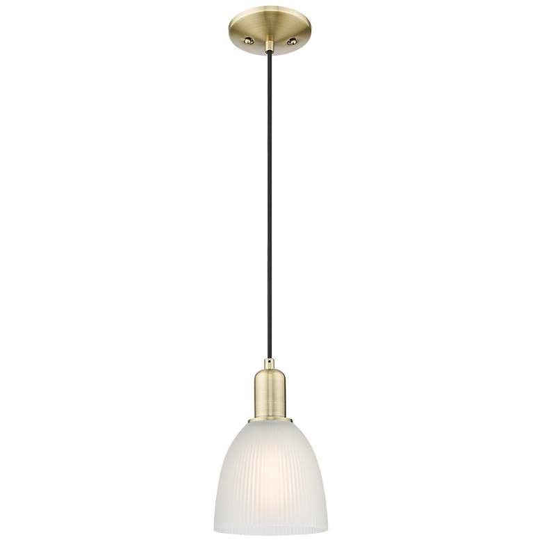 Image 1 Arcadia Castile 6"W Brass Cord Hung Mini Pendant With White Shade