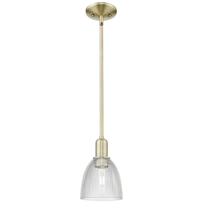 Image 1 Arcadia Castile 6"W Brass Stem Hung Mini Pendant With Clear Shade