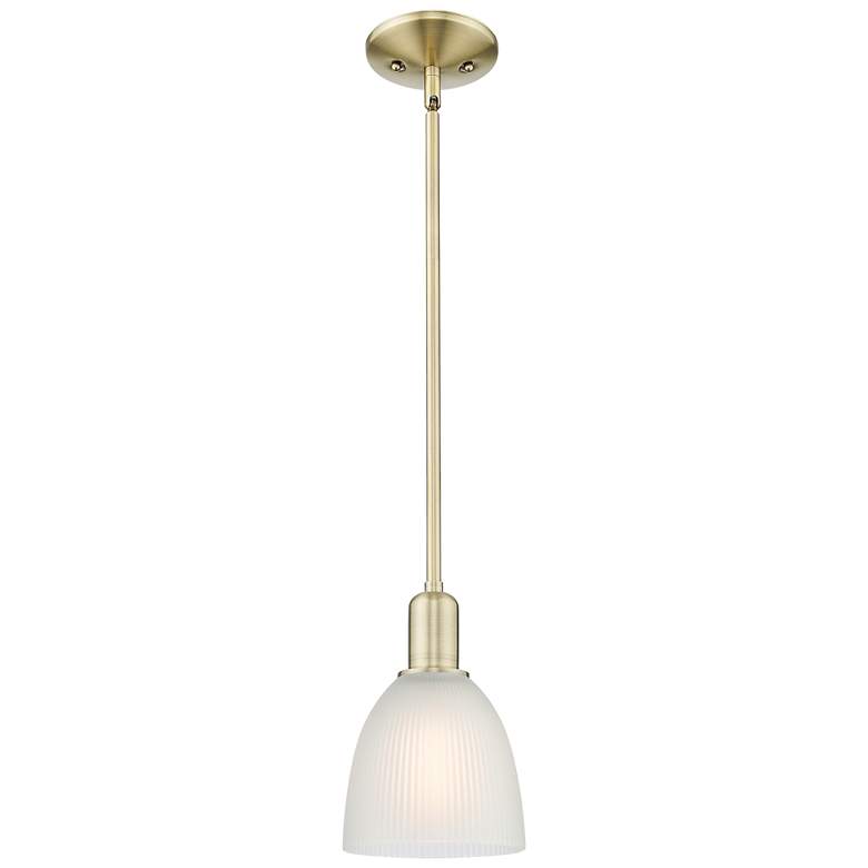 Image 1 Arcadia Castile 6"W Brass Stem Hung Mini Pendant With White Shade