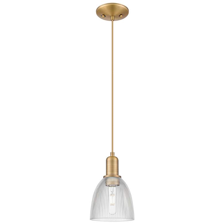 Image 1 Arcadia Castile 6"W Brushed Brass Cord Mini Pendant w/ Clear Shade