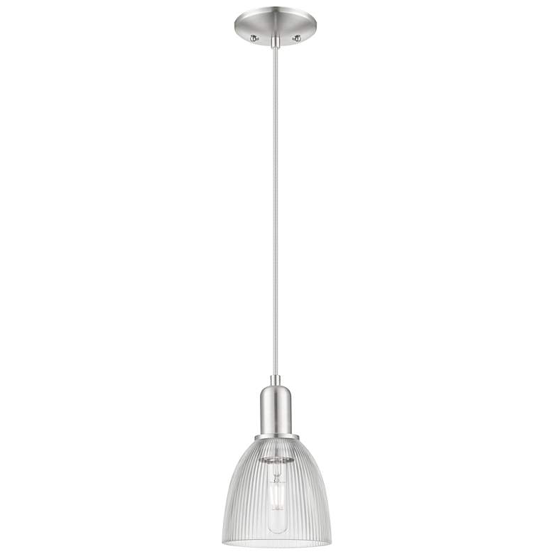 Image 1 Arcadia Castile 6"W Brushed Nickel Cord Mini Pendant w/ Clear Shade