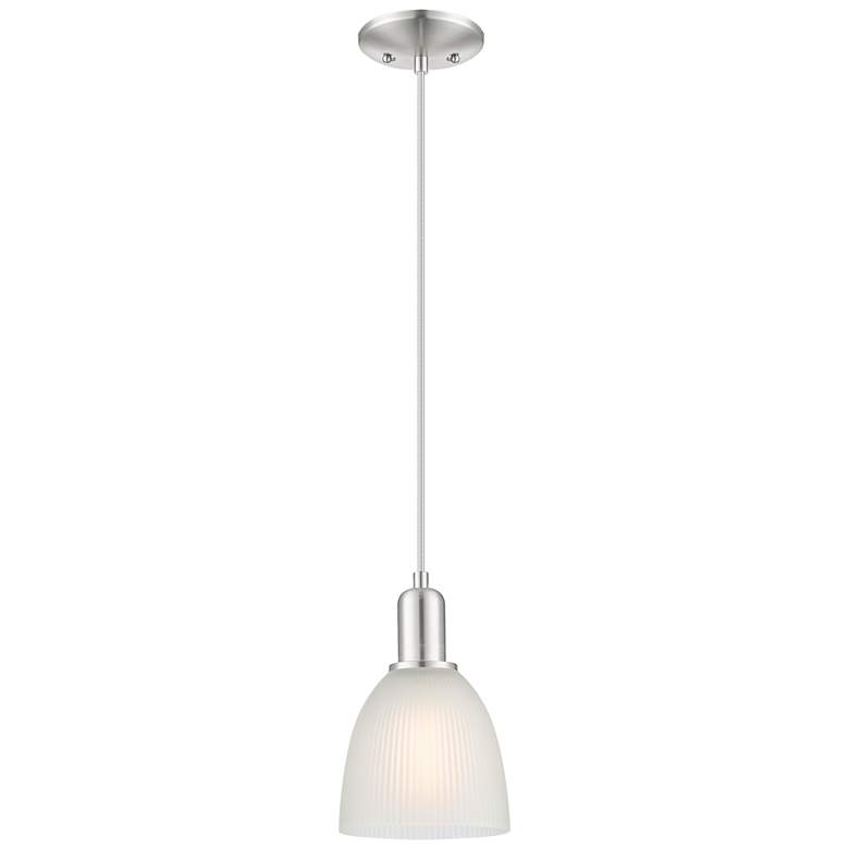 Image 1 Arcadia Castile 6"W Brushed Nickel Cord Mini Pendant w/ White Shade