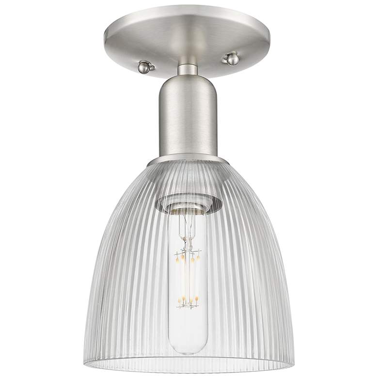Image 1 Arcadia Castile 6"W Brushed Nickel Semi.Flush Mount With Clear Shade