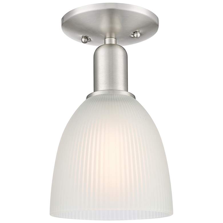Image 1 Arcadia Castile 6"W Brushed Nickel Semi.Flush Mount With White Shade