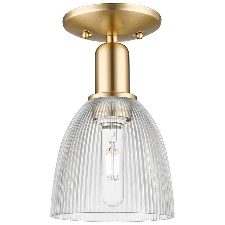 Image 1 Arcadia Castile 6"W Champagne Bronze Semi.Flush Mount With Clear Shade