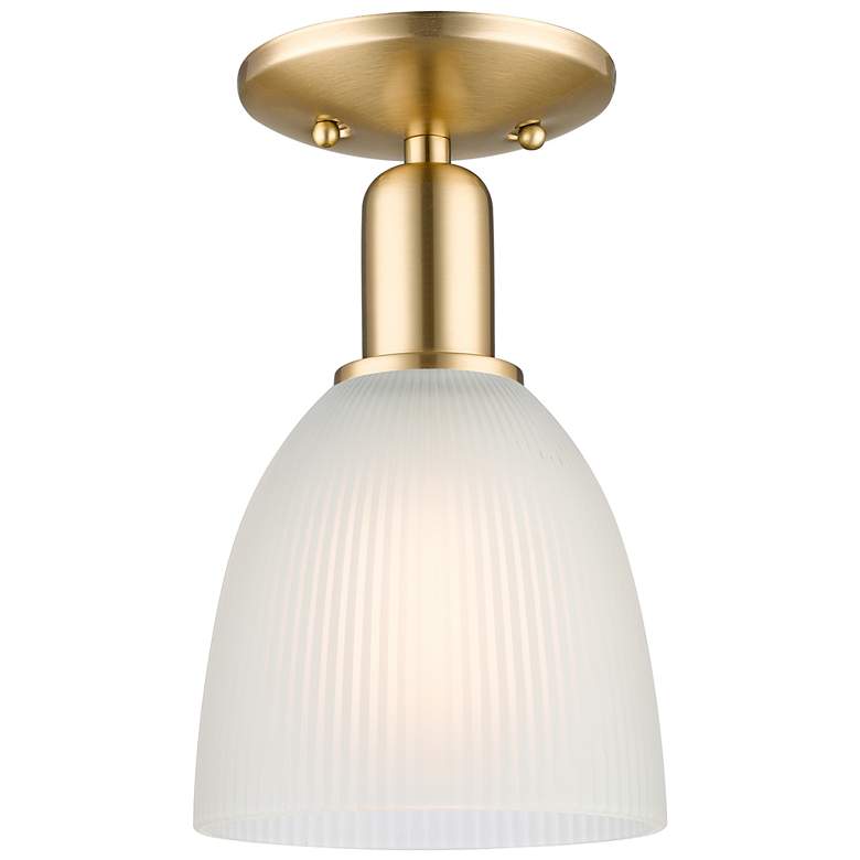 Image 1 Arcadia Castile 6"W Champagne Bronze Semi.Flush Mount With White Shade