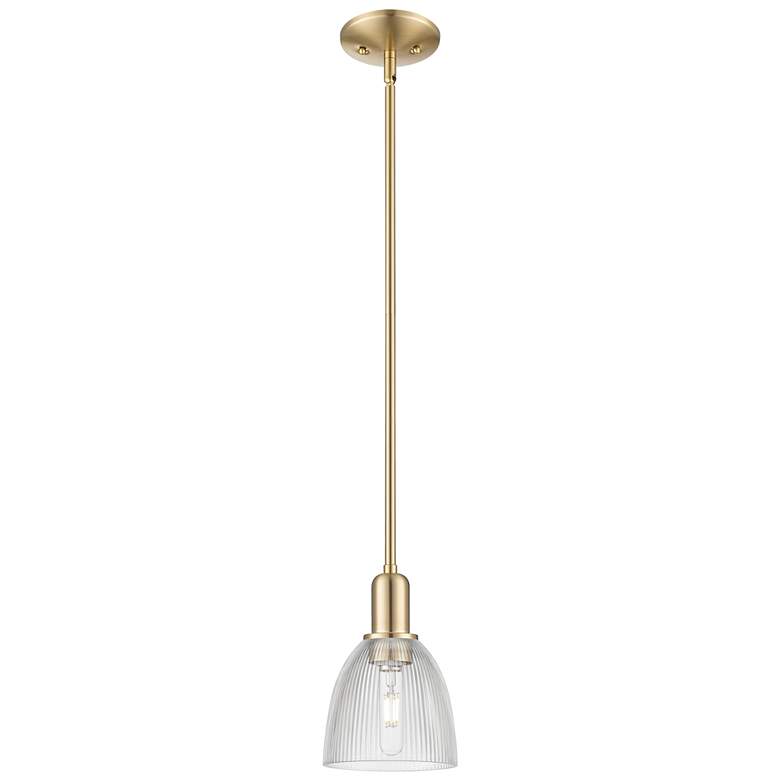 Image 1 Arcadia Castile 6"W Champagne Bronze Stem Mini Pendant w/ Clear Shade