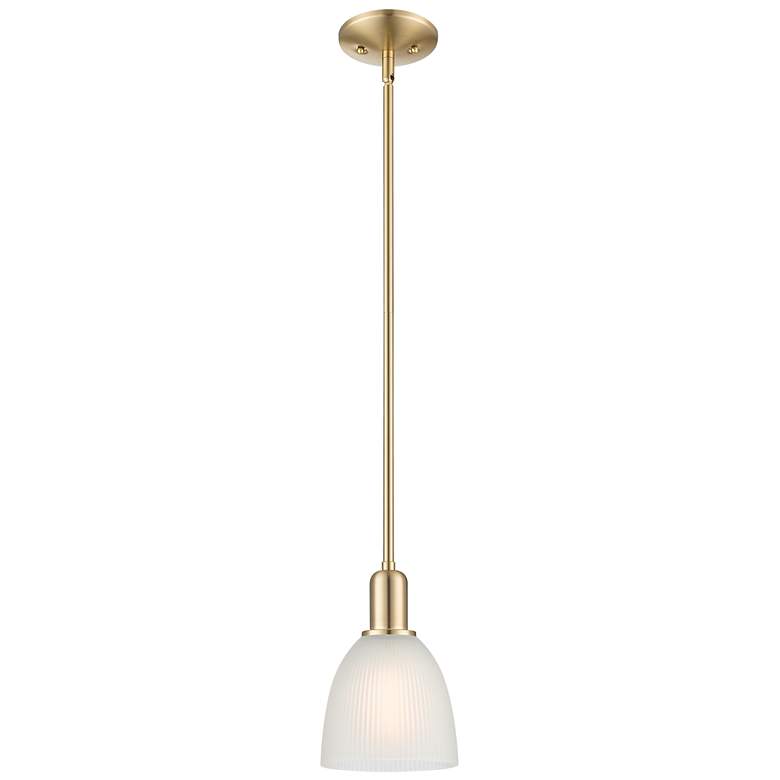 Image 1 Arcadia Castile 6"W Champagne Bronze Stem Mini Pendant w/ White Shade