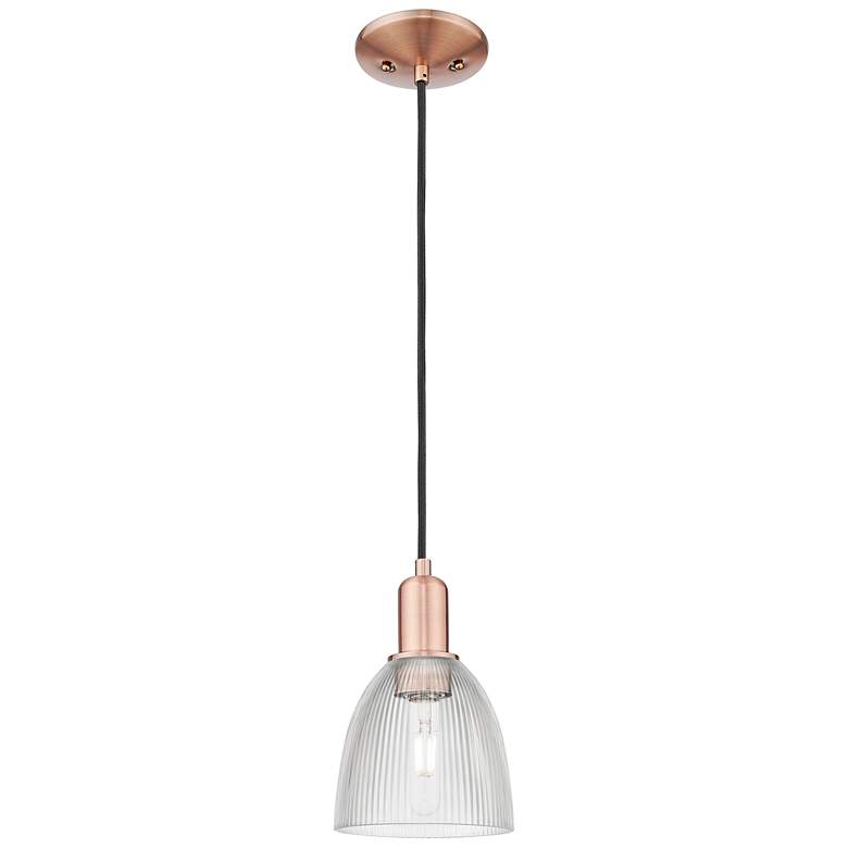 Image 1 Arcadia Castile 6"W Copper Cord Hung Mini Pendant With Clear Shade