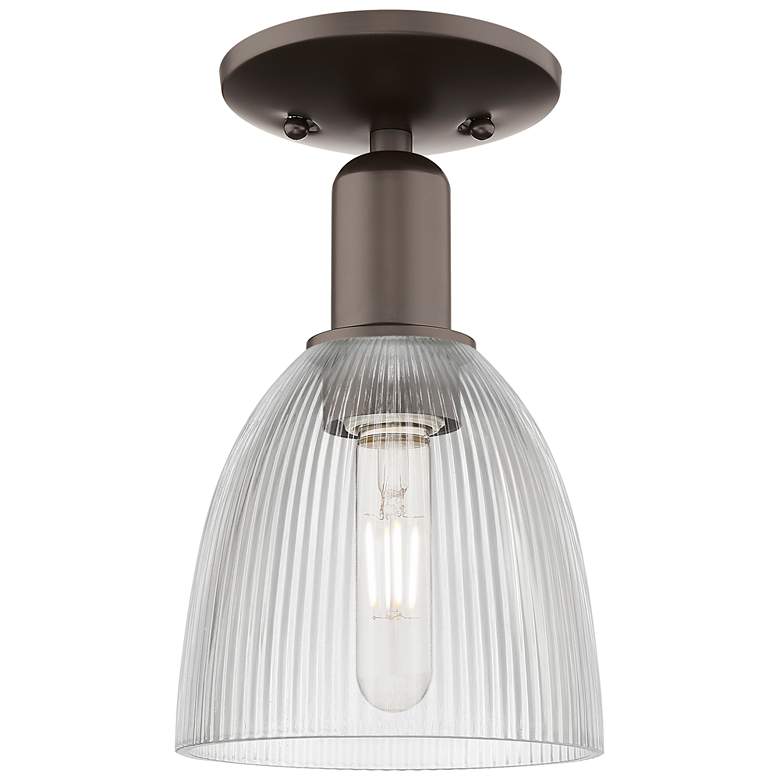Image 1 Arcadia Castile 6"W Oil Rubbed Bronze Semi.Flush Mount w/ Clear Shade