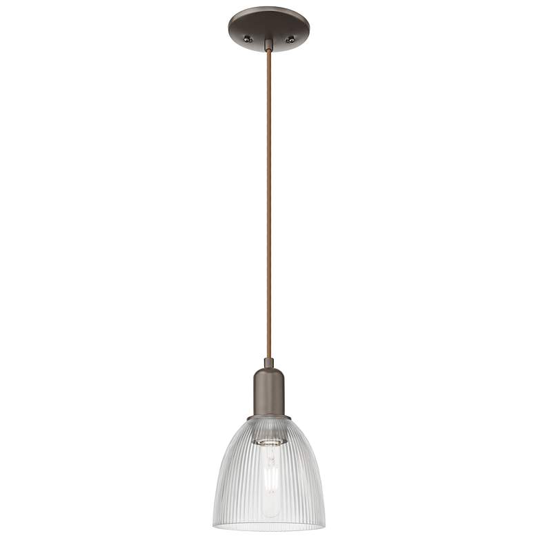 Image 1 Arcadia Castile 6"W Oiled Bronze Cord Hung Mini Pendant w/ Clear Shade