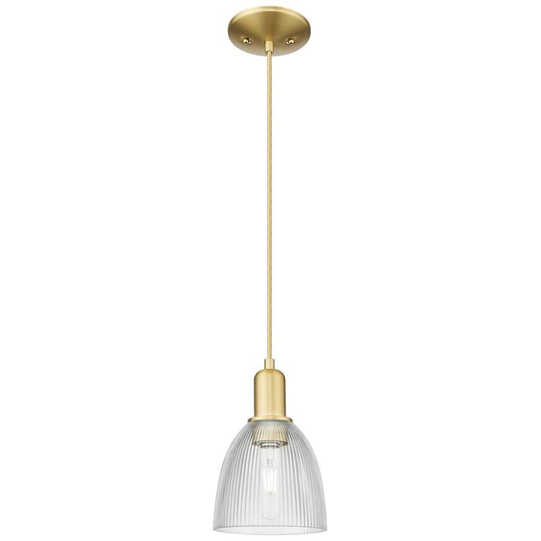 Image 1 Arcadia Castile 6"W Satin Gold Cord Hung Mini Pendant With Clear Shade