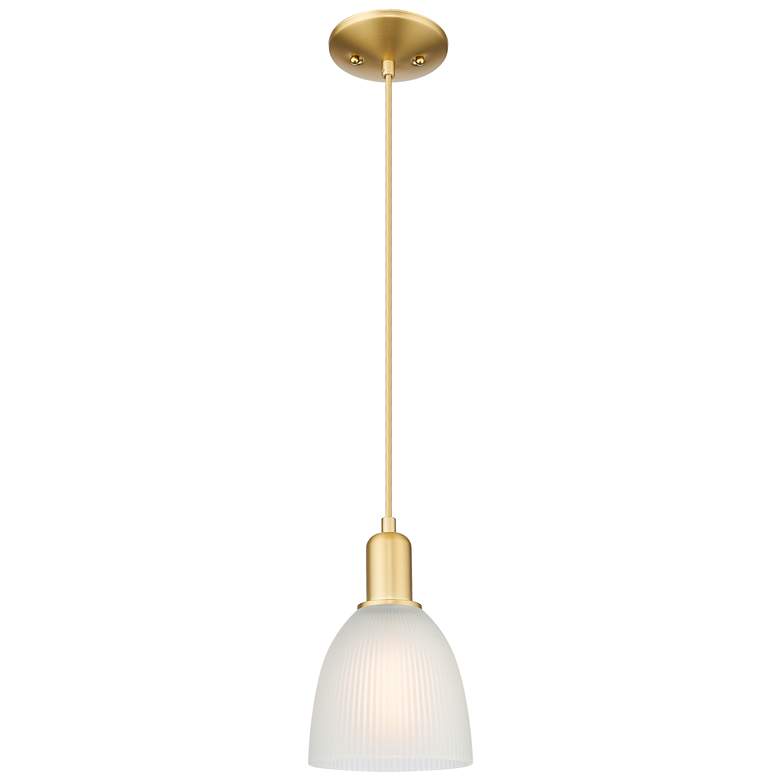 Image 1 Arcadia Castile 6"W Satin Gold Cord Hung Mini Pendant With White Shade