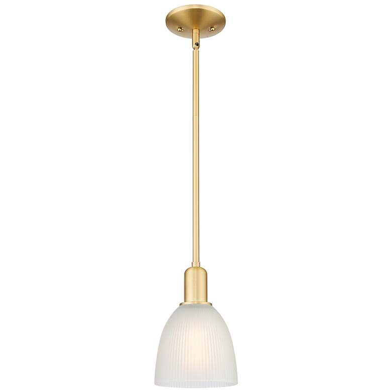 Image 1 Arcadia Castile 6"W Satin Gold Stem Hung Mini Pendant With White Shade