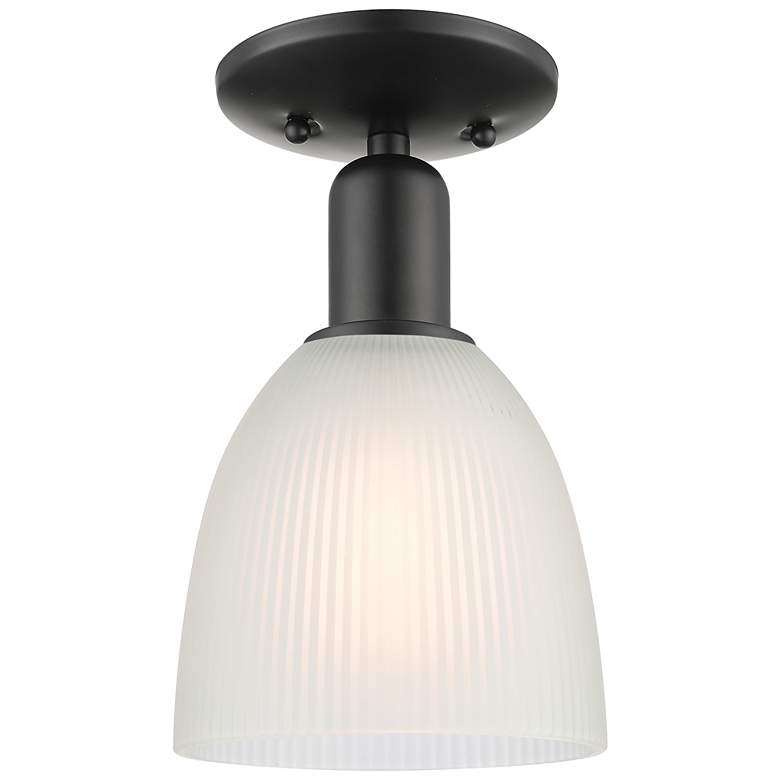 Image 1 Arcadia Castile 6" Wide Matte Black Semi.Flush Mount With White Shade