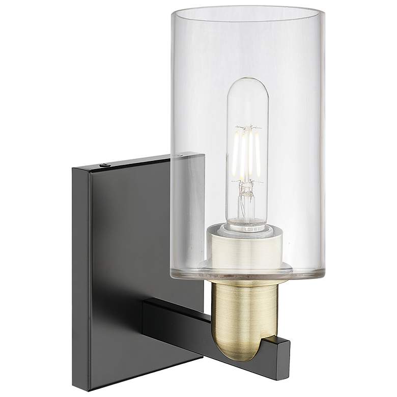 Image 2 Arcadia Clymer 11" High Black Antique Brass Sconce With Clear Shade more views