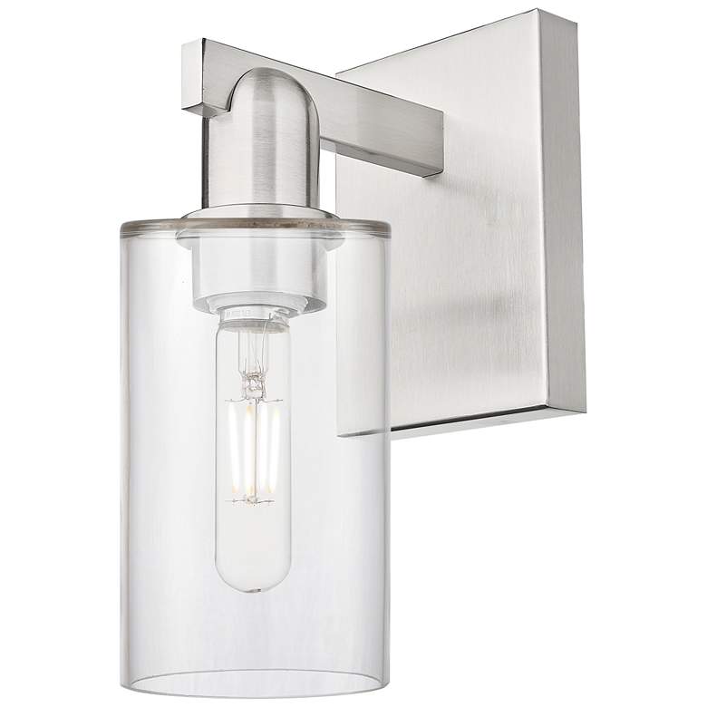 Image 1 Arcadia Clymer 11" High Brushed Satin Nickel Sconce With Clear Shade