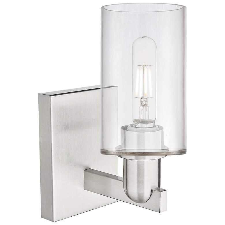 Image 2 Arcadia Clymer 11" High Brushed Satin Nickel Sconce With Clear Shade more views