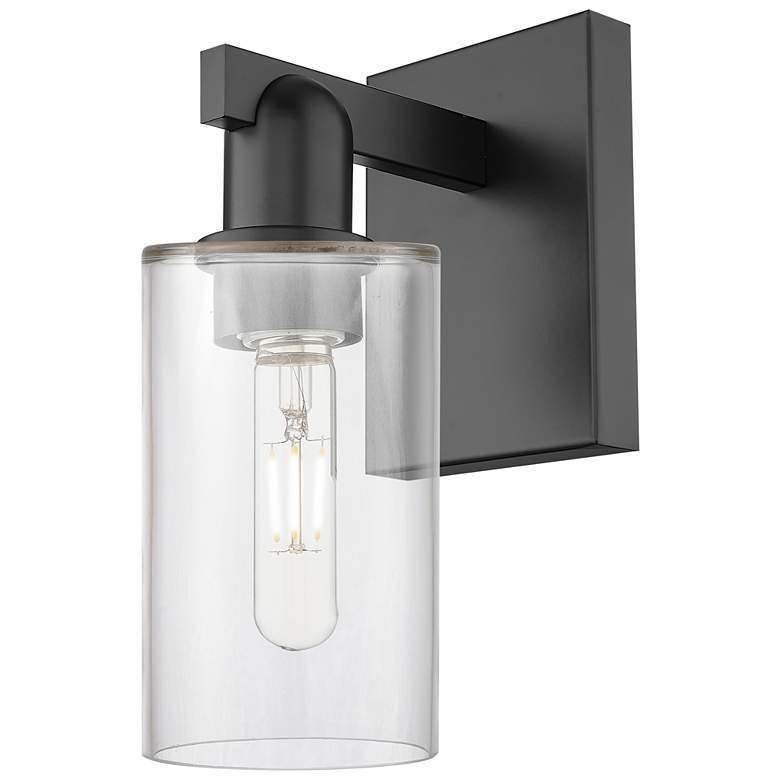 Image 1 Arcadia Clymer 11" High Matte Black Sconce With Clear Shade