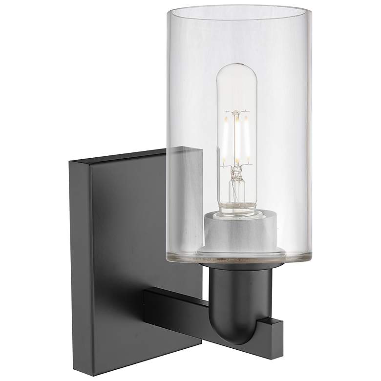 Image 2 Arcadia Clymer 11" High Matte Black Sconce With Clear Shade more views