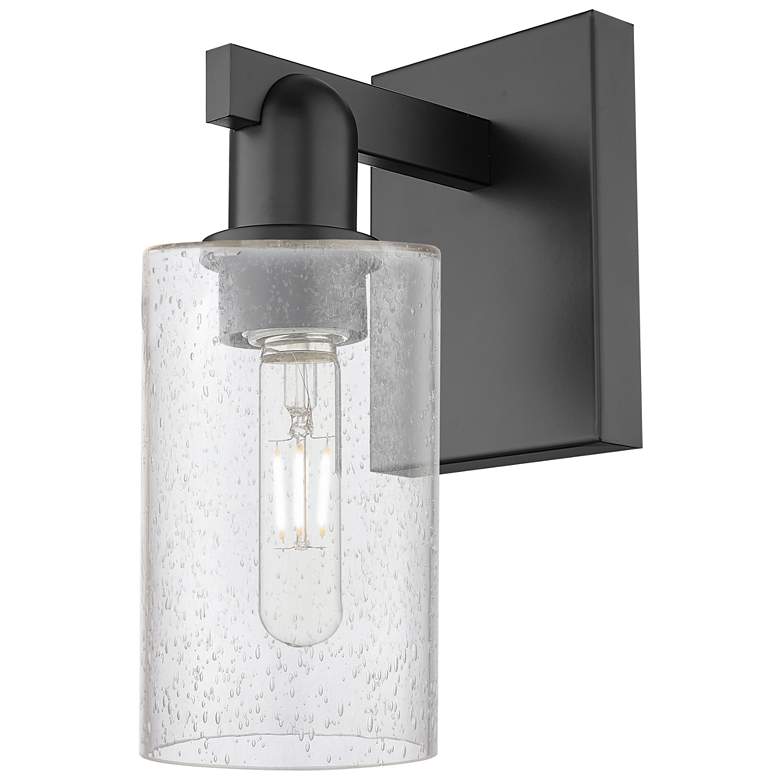 Image 1 Arcadia Clymer 11" High Matte Black Sconce With Seedy Shade