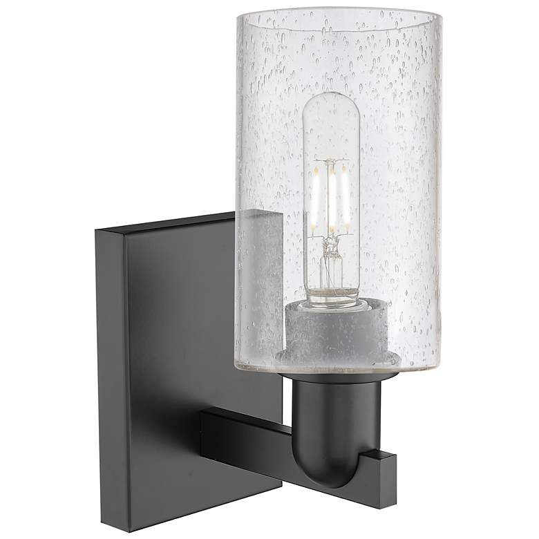 Image 2 Arcadia Clymer 11" High Matte Black Sconce With Seedy Shade more views