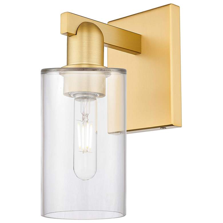 Image 1 Arcadia Clymer 11" High Satin Gold Sconce With Clear Shade