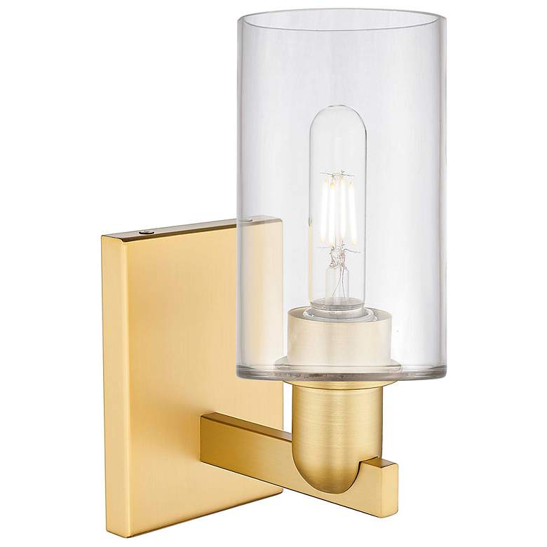 Image 2 Arcadia Clymer 11" High Satin Gold Sconce With Clear Shade more views