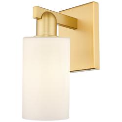 Arcadia Clymer 11" High Satin Gold Sconce With Matte White Shade