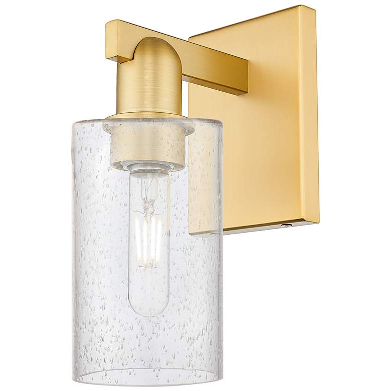 Image 1 Arcadia Clymer 11" High Satin Gold Sconce With Seedy Shade