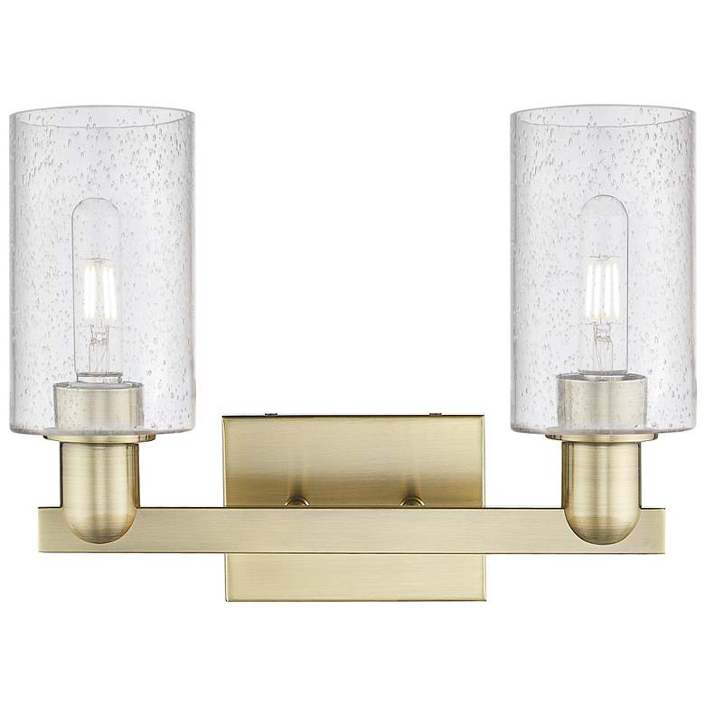 Image 2 Arcadia Clymer 15"W 2 Light Antique Brass Bath Light With Seedy Shade more views
