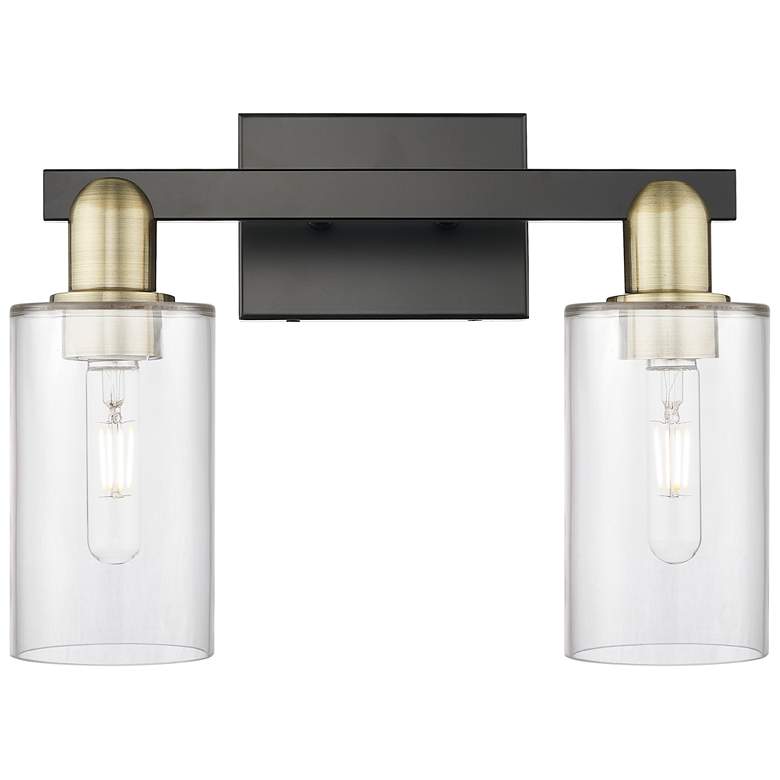 Image 1 Arcadia Clymer 15"W 2 Light Black And Brass Bath Light w/ Clear Shade
