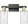 Arcadia Clymer 15"W 2 Light Black And Brass Bath Light w/ Clear Shade