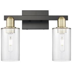 Arcadia Clymer 15"W 2 Light Black And Brass Bath Light w/ Clear Shade