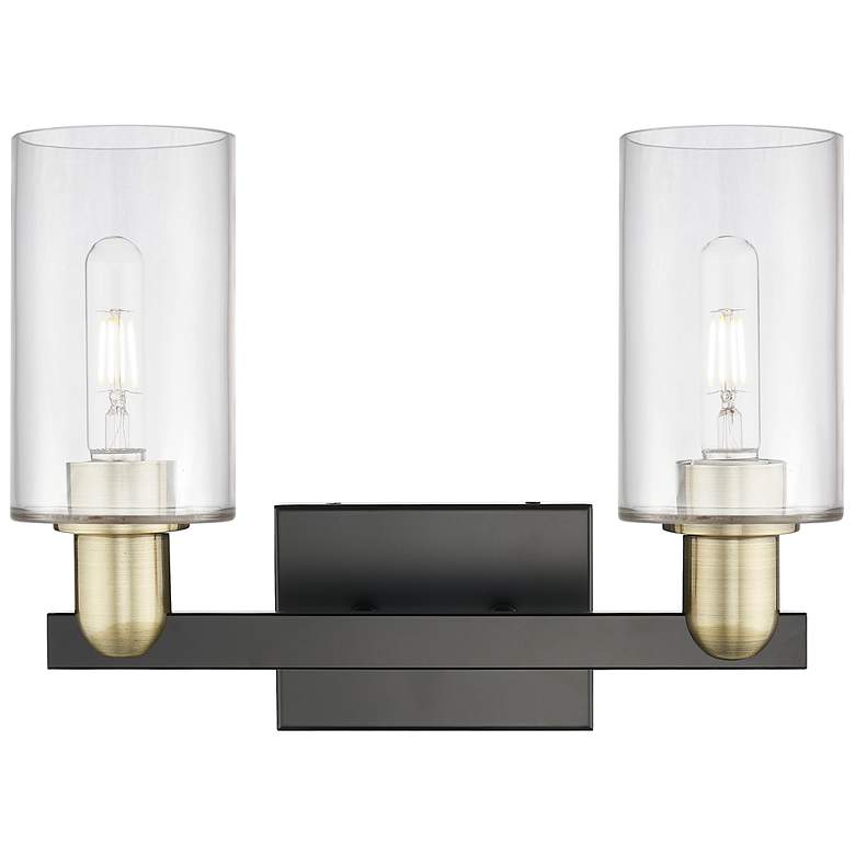 Image 2 Arcadia Clymer 15"W 2 Light Black And Brass Bath Light w/ Clear Shade more views