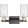 2_Arcadia Clymer 15"W 2 Light Black And Brass Bath Light w/ Clear Shade more views