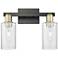 Arcadia Clymer 15"W 2 Light Black And Brass Bath Light w/ Seedy Shade