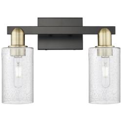 Arcadia Clymer 15"W 2 Light Black And Brass Bath Light w/ Seedy Shade