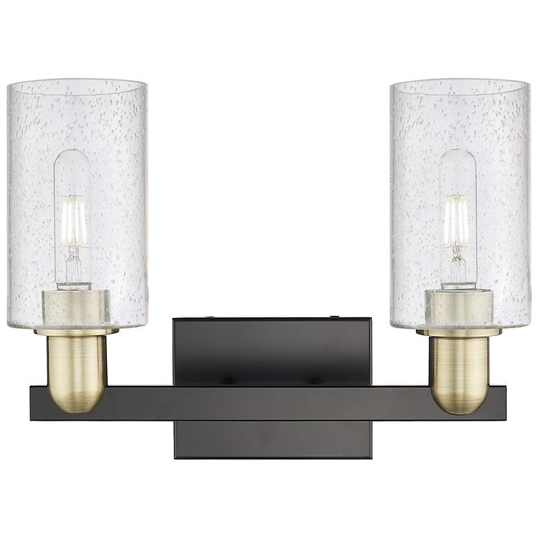 Image 2 Arcadia Clymer 15"W 2 Light Black And Brass Bath Light w/ Seedy Shade more views