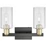 2_Arcadia Clymer 15"W 2 Light Black And Brass Bath Light w/ Seedy Shade more views