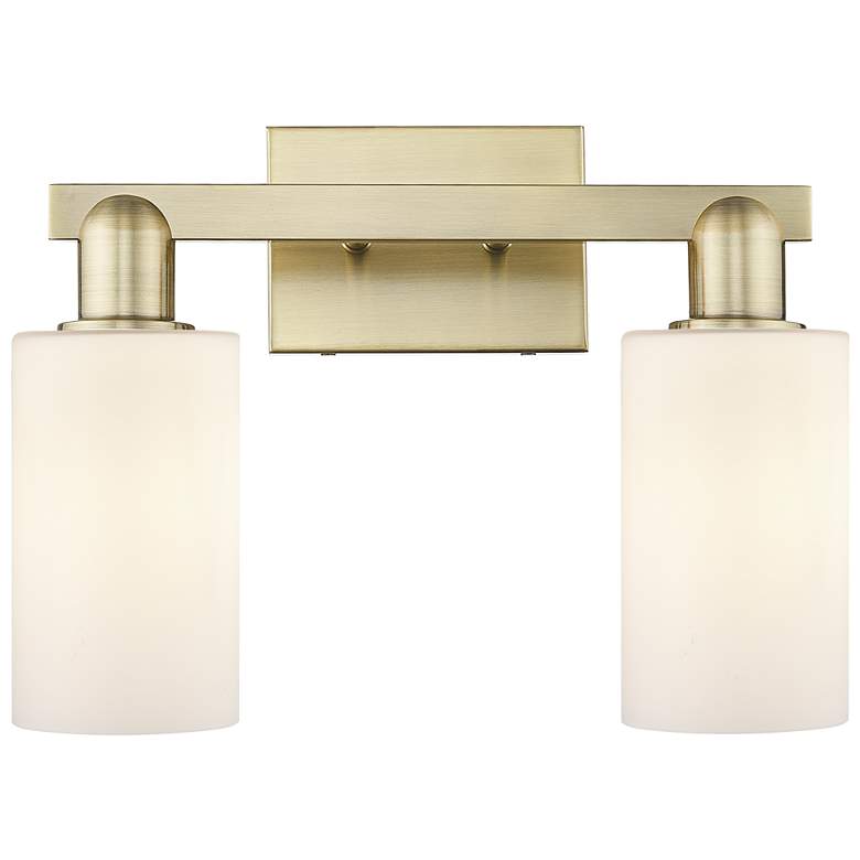 Image 1 Arcadia Clymer 15"W 2 Light Brass Vanity Light With Matte White Shade