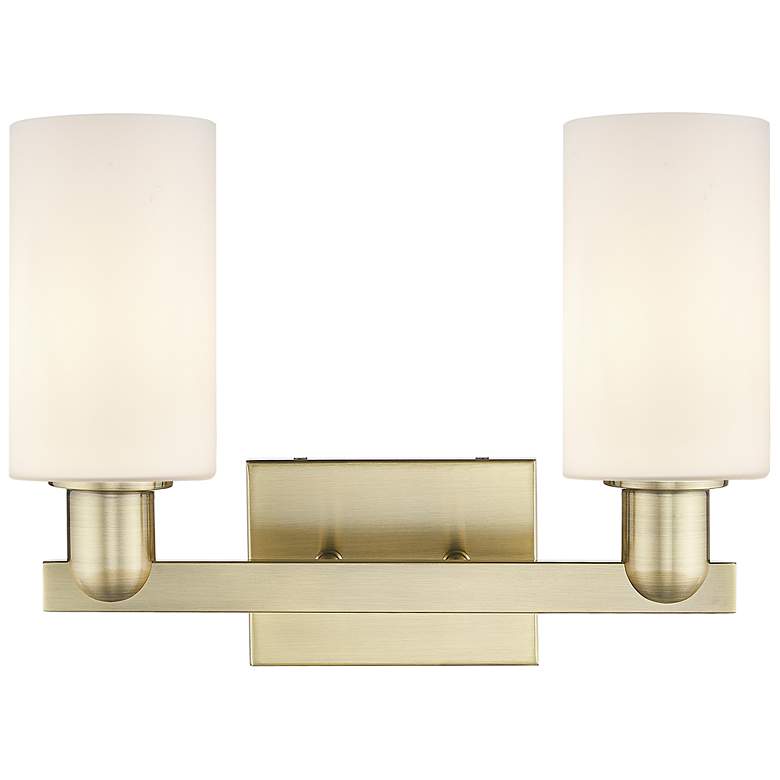 Image 2 Arcadia Clymer 15"W 2 Light Brass Vanity Light With Matte White Shade more views